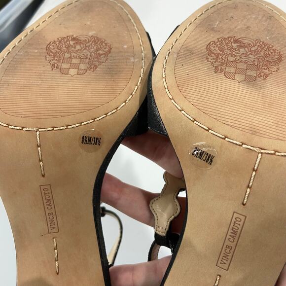 Vince Camuto Beaded Block Heels 8.5 Serafine Jeweled Suede T-Strap Heels - Picture 8 of 10